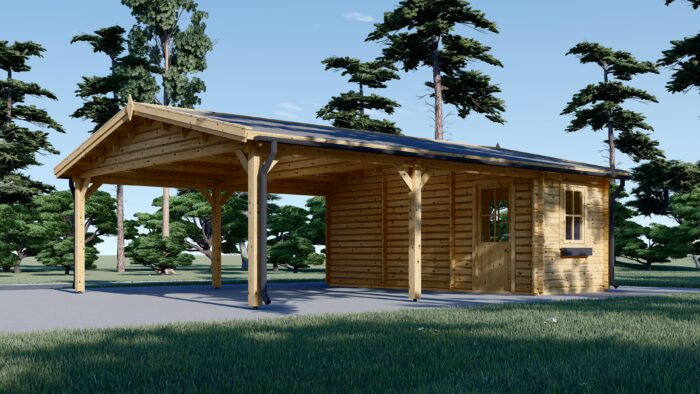 Carport aus Holz für 2 Autos mit Schuppen (44 mm), 5,5x6 m