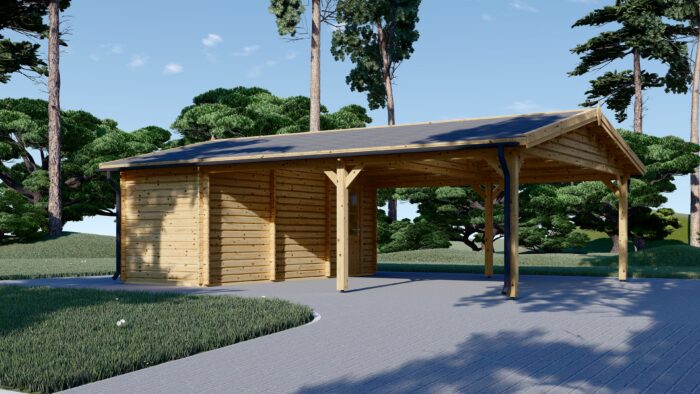 Carport aus Holz für 2 Autos mit Schuppen (44 mm), 5,5x6 m