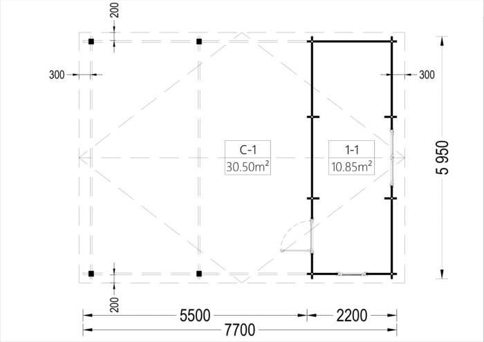 Carport aus Holz für 2 Autos mit Schuppen (44 mm), 5,5x6 m