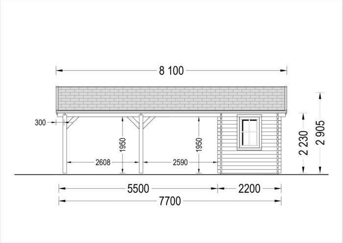 Carport aus Holz für 2 Autos mit Schuppen (44 mm), 5,5x6 m