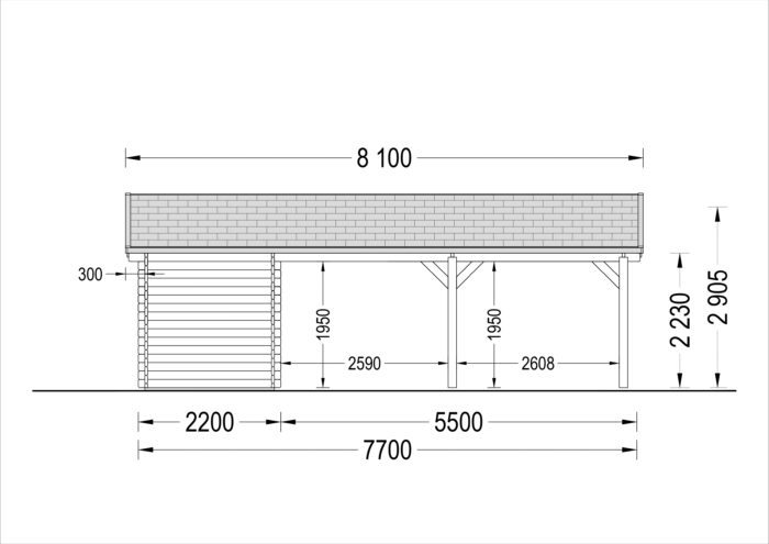 Carport aus Holz für 2 Autos mit Schuppen (44 mm), 5,5x6 m