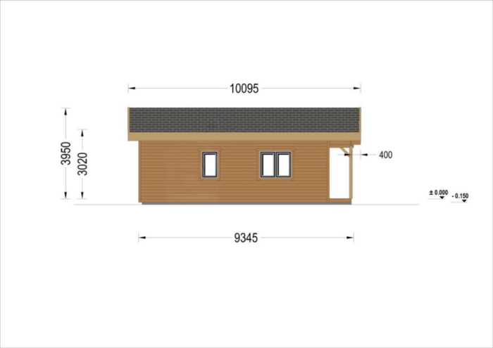 Holzwohnhaus Florenz Isoliert, 66 mm + Holzverschalung, 84 m²