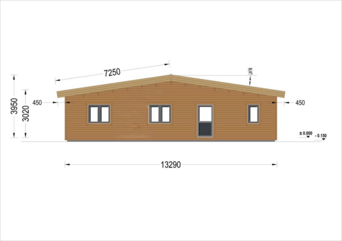 Holzwohnhaus Florenz Isoliert, 66 mm + Holzverschalung, 84 m²