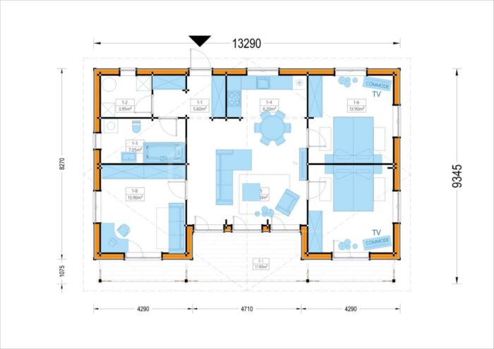 Holzwohnhaus Florenz Isoliert, 66 mm + Holzverschalung, 84 m²