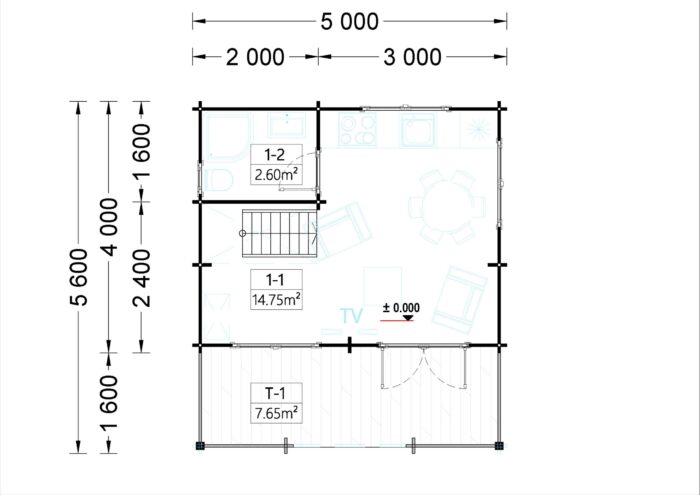 Blockbohlenhaus Tirol mit Schlafboden und Terrasse, 20 m² + 8 m² – Bild 7