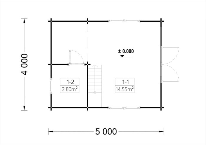 Blockbohlenhaus DORNBIRN (44+44 mm · Extra Isoliert) · 20 m² + 16 m² Schlafboden · Pultdach – Bild 6
