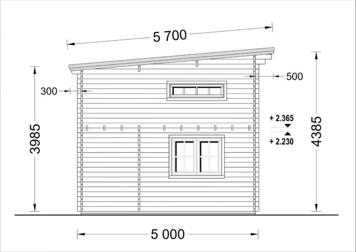 Blockbohlenhaus DORNBIRN (44+44 mm · Extra Isoliert) · 20 m² + 16 m² Schlafboden · Pultdach – Bild 9