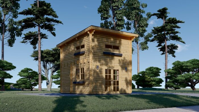 Blockbohlenhaus DORNBIRN (44+44 mm · Extra Isoliert) · 20 m² + 16 m² Schlafboden · Pultdach – Bild 2