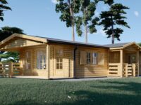 Blockbohlenhaus DORIS (Isoliert, 44+44 mm) · 63 m² mit Terrasse