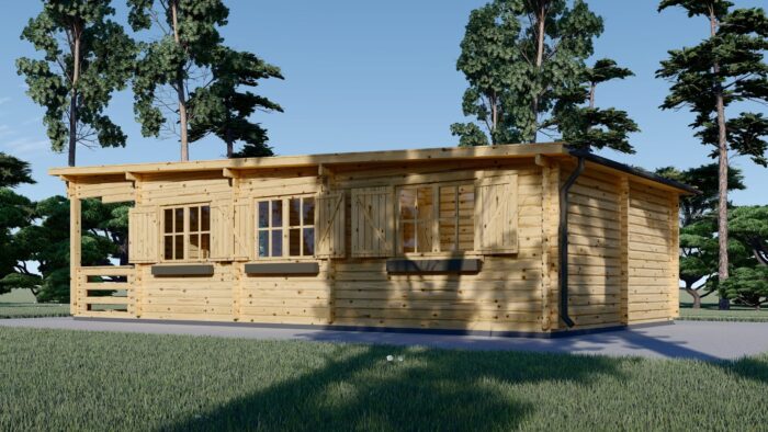 Blockbohlenhaus HANNES (66 mm) · 42 m² + 10 m² überdachte Terrasse · Pultdach – Bild 3