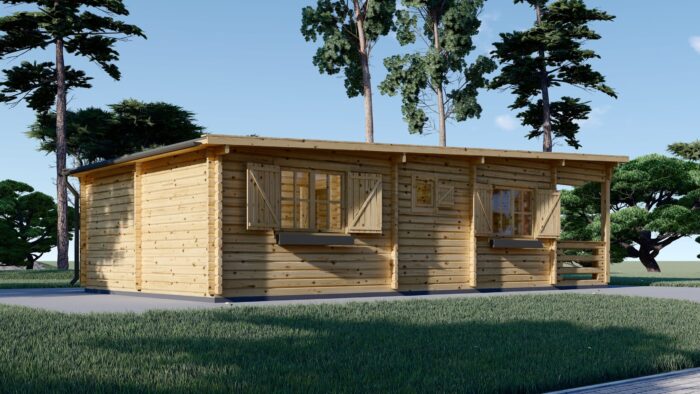 Blockbohlenhaus HANNES (66 mm) · 42 m² + 10 m² überdachte Terrasse · Pultdach – Bild 4