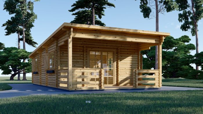 Blockbohlenhaus HANNES (66 mm) · 42 m² + 10 m² überdachte Terrasse · Pultdach – Bild 5
