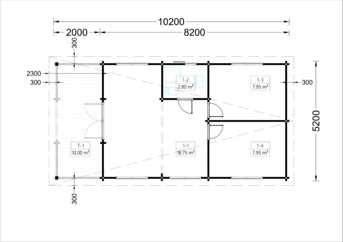 Blockbohlenhaus HANNES (66 mm) · 42 m² + 10 m² überdachte Terrasse · Pultdach – Bild 6