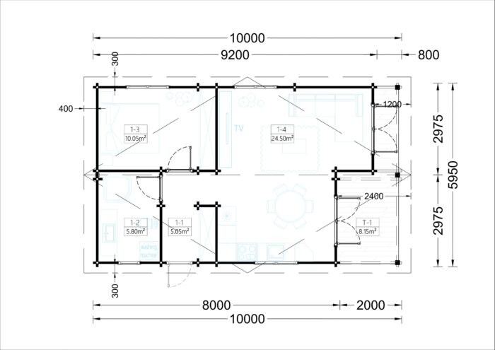 Blockbohlenhaus MATREI (44+44 mm Isoliert), 6x10m, 60m² – Bild 8