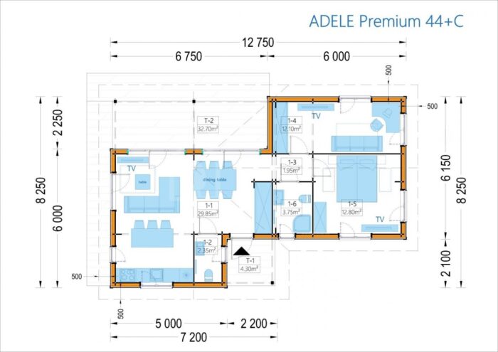 Bungalow ANIKA Isoliert 66mm + Holzverschalung),63 m²