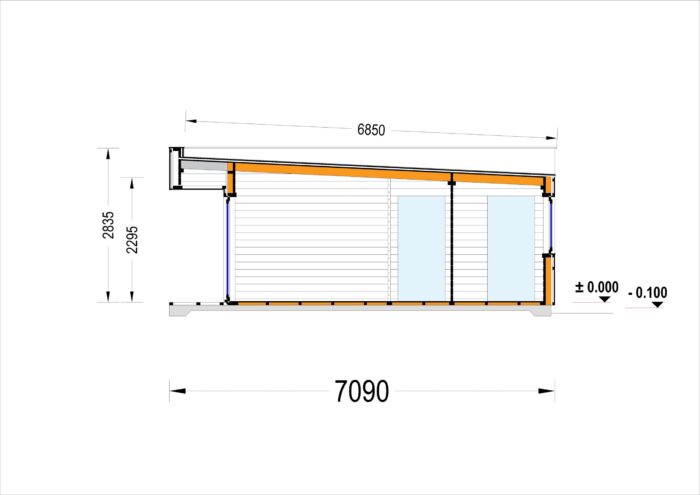 Holzhaus KULM 1 (66 mm + Holzverschalung) 48 m² Isoliert