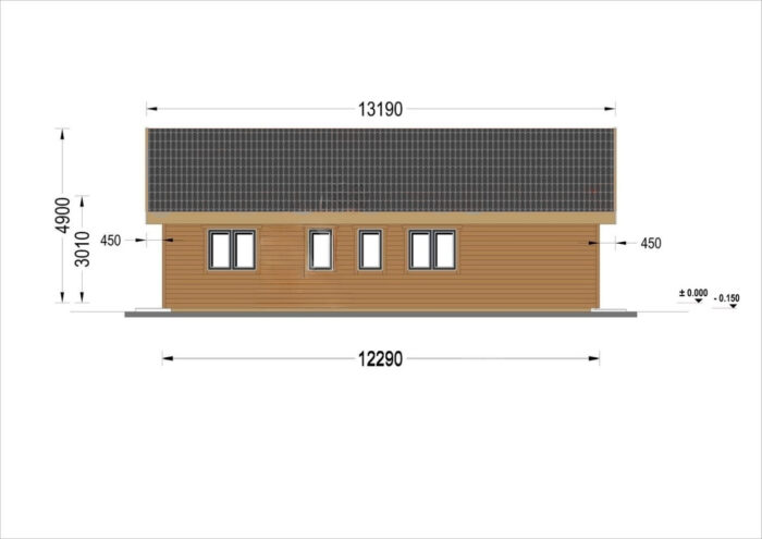 Holzwohnhaus LEIBNITZ (Isoliert, 66 mm + Holzverschalung), 70 m²