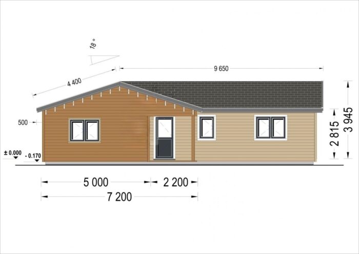 Bungalow ANIKA Isoliert 66mm + Holzverschalung),63 m²