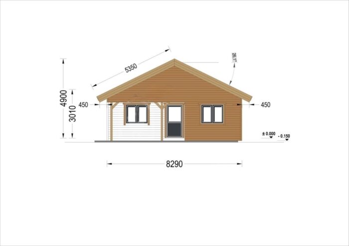 Holzwohnhaus LEIBNITZ (Isoliert, 66 mm + Holzverschalung), 70 m²