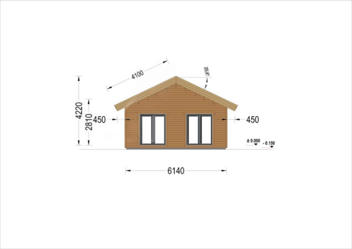 Blockbohlenhaus ANGELA (66 mm), 63m² Isoliert