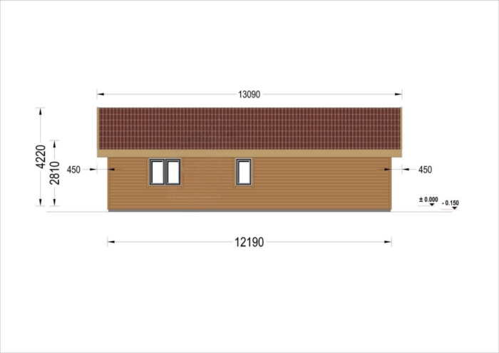 Blockbohlenhaus ANGELA (66 mm), 63m² Isoliert