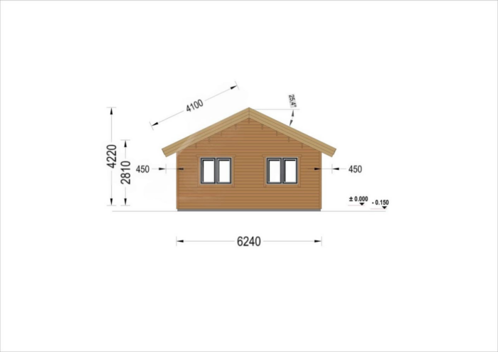 Blockbohlenhaus ANGELA (66 mm), 63m² Isoliert