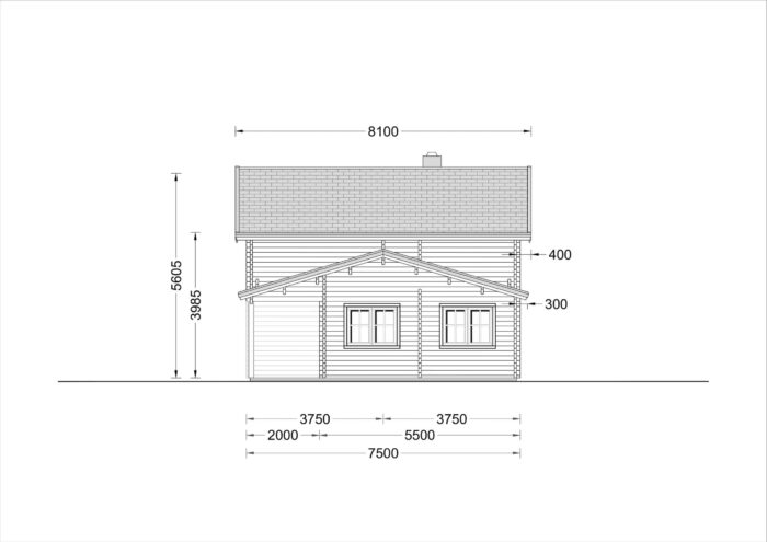 Holzwohnhaus DACHSTEIN , 66 mm + Holzverschalung), 108 m² + 13 m² Terrasse