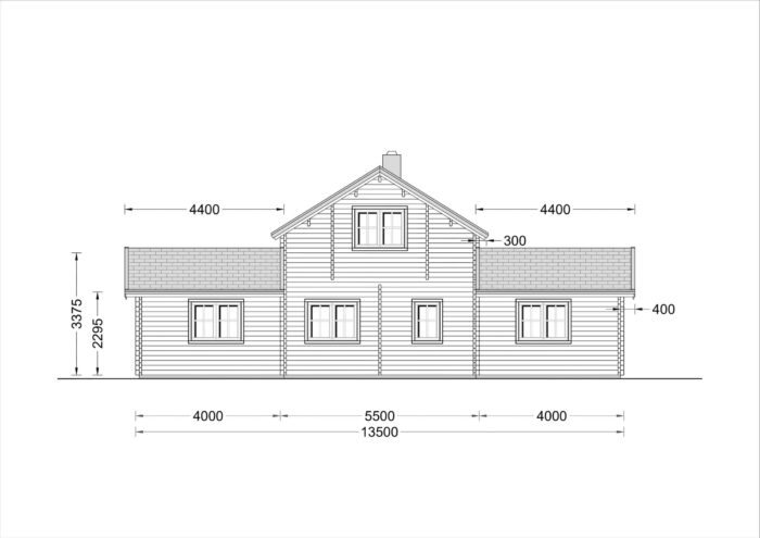 Holzwohnhaus DACHSTEIN , 66 mm + Holzverschalung), 108 m² + 13 m² Terrasse