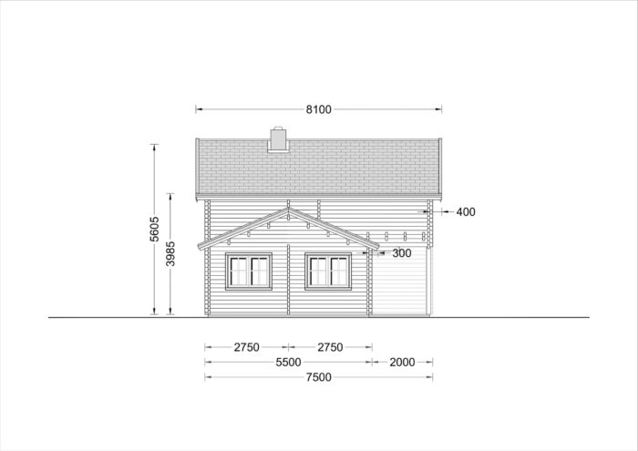 Holzwohnhaus DACHSTEIN , 66 mm + Holzverschalung), 108 m² + 13 m² Terrasse