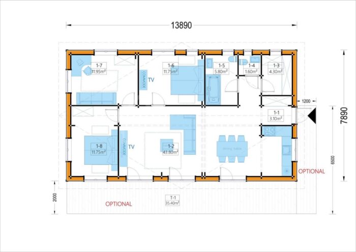 Blockbohlenhaus BERNAU Isoliert, 66 mm + Holzverschalung), 94 m²