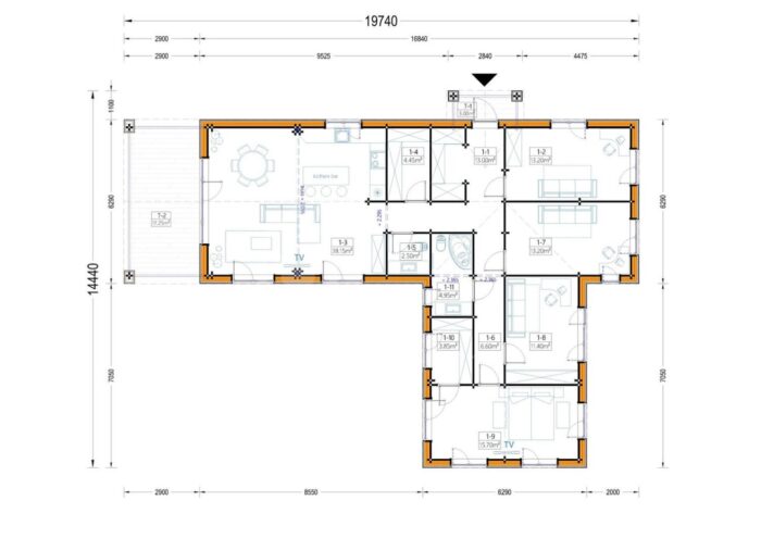 Holzwohnhaus TAUERN (Isoliert, 66 mm + Holzverschalung), 127 m²