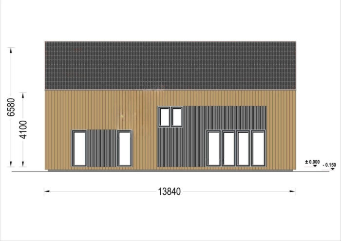 Holzhaus ALPINA(66 mm + Holzverschalung Isoliert ), 120 m²