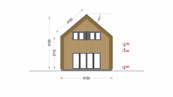 Holzhaus AUSTRIA ( 66mm + Holzverschalung, Isoliert), 81m²