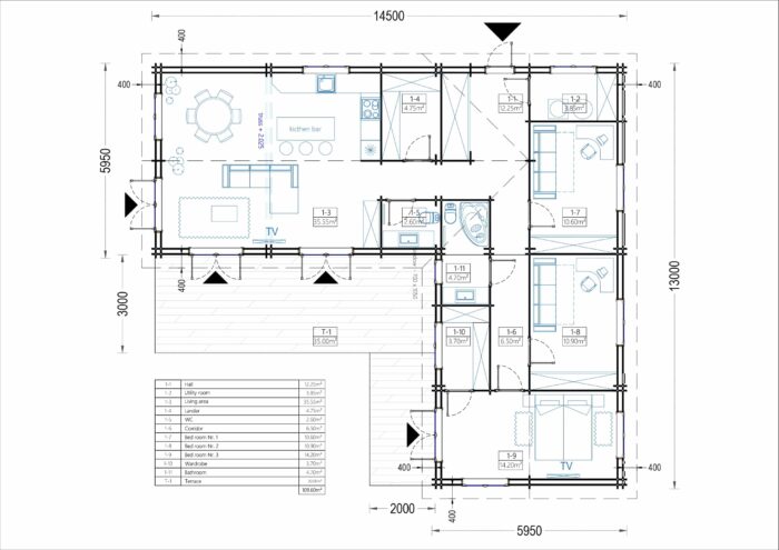 Bungalow Neusiedl (66 mm + Holzverschalung), Isoliert 129 m²