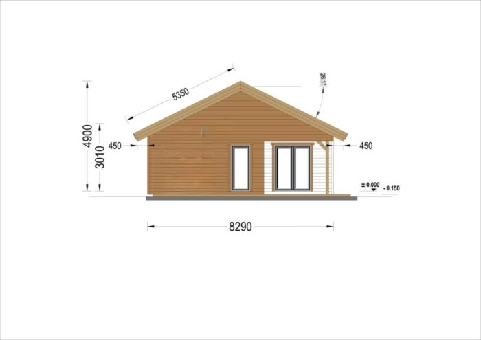 Holzwohnhaus LEIBNITZ (Isoliert, 66 mm + Holzverschalung), 70 m²