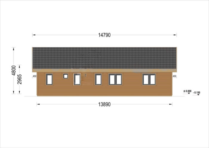 Blockbohlenhaus BERNAU Isoliert, 66 mm + Holzverschalung), 94 m²