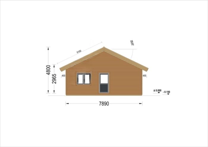 Blockbohlenhaus BERNAU Isoliert, 66 mm + Holzverschalung), 94 m²