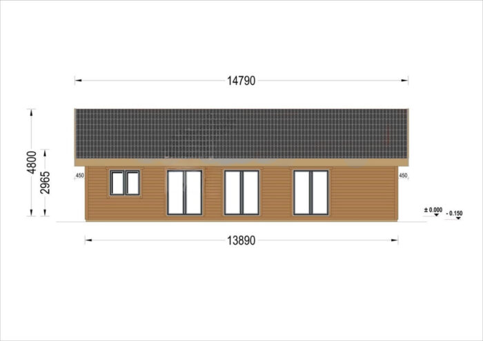 Blockbohlenhaus BERNAU Isoliert, 66 mm + Holzverschalung), 94 m²