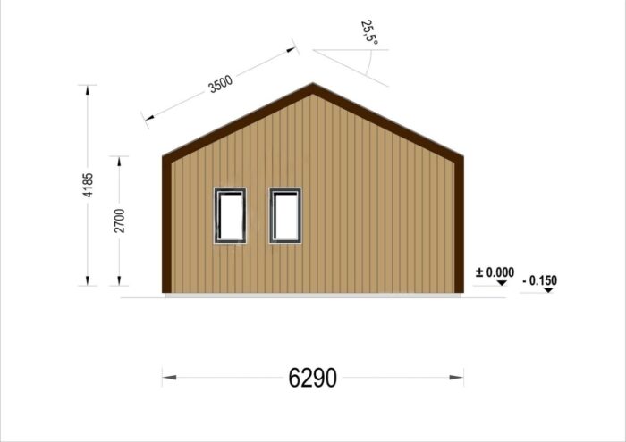 Blockbohlenhaus ARNOLD Isoliert (66mm + Holzverschalung), 40m²