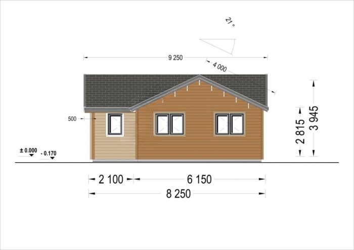 Bungalow ANIKA Isoliert 66mm + Holzverschalung),63 m²