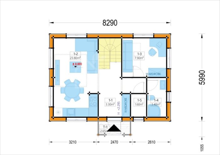 Blockbohlenhaus ERNI (66mm + Holzverschalung, Isoliert) 70 m²