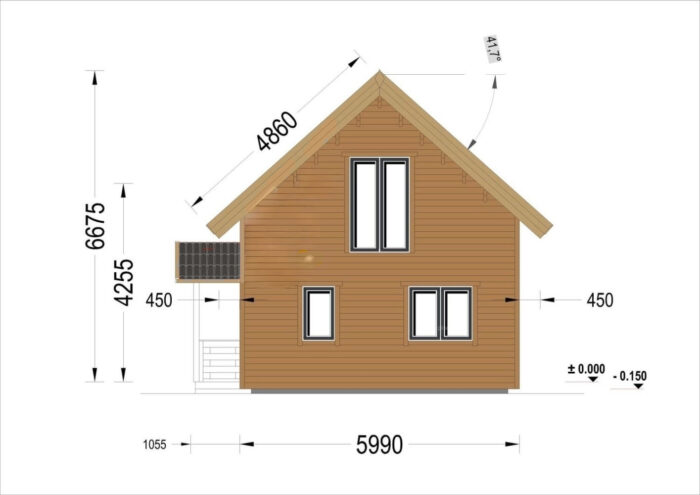 Blockbohlenhaus ERNI (66mm + Holzverschalung, Isoliert) 70 m²