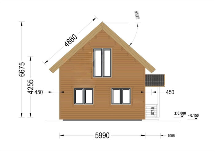 Blockbohlenhaus ERNI (66mm + Holzverschalung, Isoliert) 70 m²