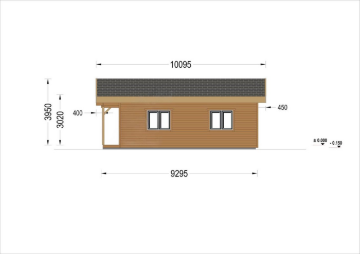 Holzwohnhaus Florenz Isoliert, 66 mm + Holzverschalung, 84 m²