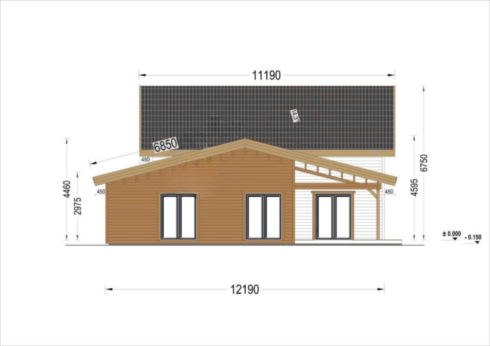 Holzhaus Klagenfurt (PREMIUM Isoliert, 66 mm + Holzverschalung), 150 m²