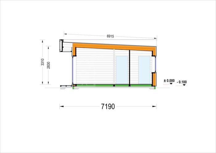 Holzhaus KULM 2 (66 mm + Holzverschalung) 63 m² Isoliert