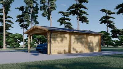 Carport aus Holz 4x5 m mit Schuppen und Seitenwand (44mm), 4x2.5m – Bild 3