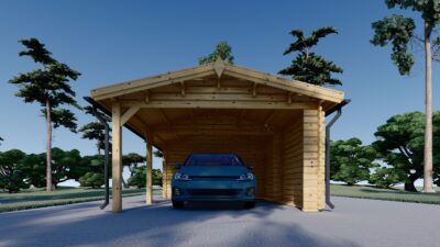 Carport aus Holz 4x5 m mit Schuppen und Seitenwand (44mm), 4x2.5m – Bild 6