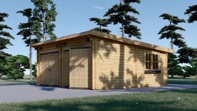 Doppelgarage aus Holz mit Pultdach (44mm) 6x6m, 36m² – Bild 2