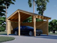 Carport aus Holz mit L-förmiger Wand LISA, 3.2x6 m